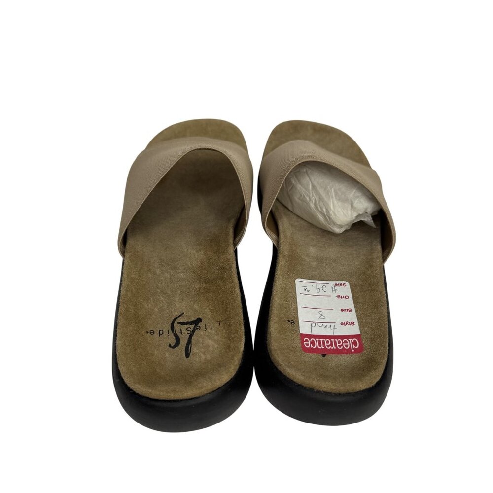 Vintage Y2K Square Toe Life Stride Comfort Stretchy Wide‎ Strap Tan Sandals 8M - Picture 3 of 8